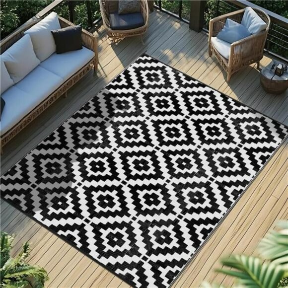 Outdoor Rug 5x8 Waterproof Reversible Patio Mat RV Camping Deck Beach Carpet - Picture 1 of 7